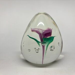 Marilyn Kimble Holt 3” Handblown Glass Paperweight Tulip Flower  Artist Signed